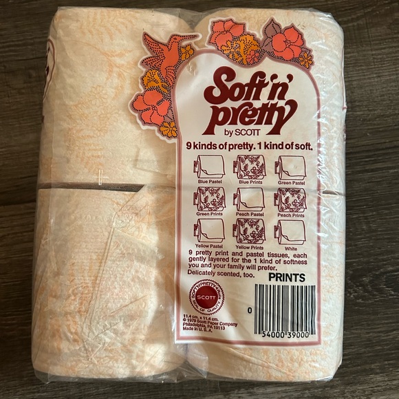 RARE Vintage Scott Soft'n Pretty Toilet Paper 1979 Peach Prints Hummingbird - Picture 3 of 3